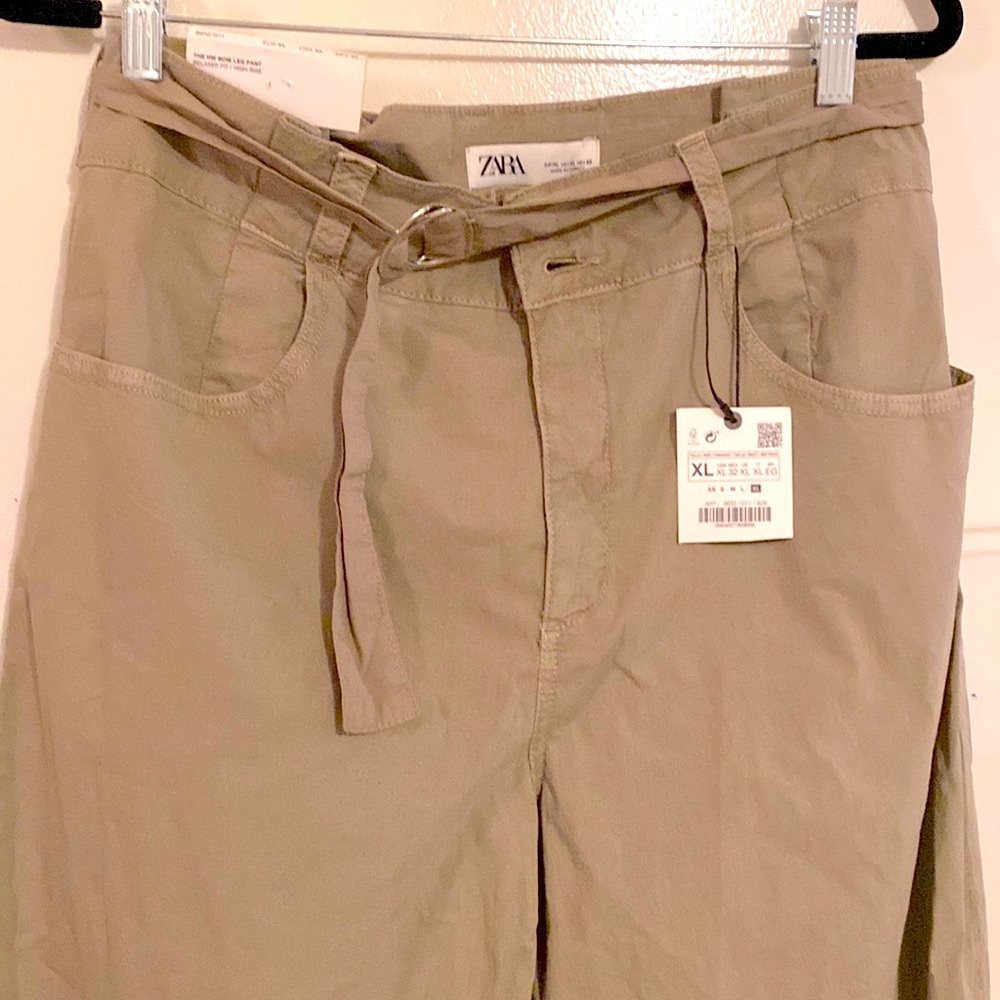 Zara NWT HW Bow Leg Taupe Pants